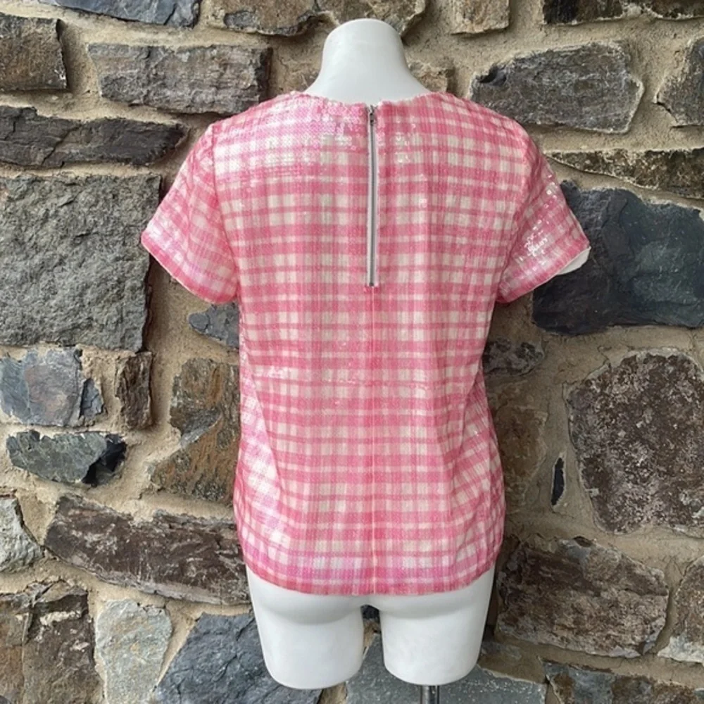 NWT J.Crew Pink Gingham Sequin Top size small